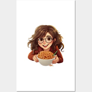 Cute Girl Eating Spaghetti Posters and Art